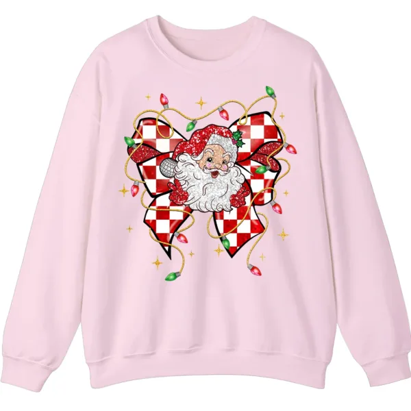 5.2 Retro Santa Bow Sweatshirt – Christmas Checkerboard Holiday Crewneck