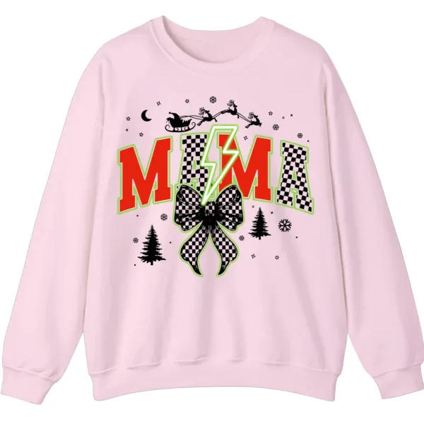 5.2 Checkered Mama Christmas Sweatshirt with Lightning Bolt & Reindeer Sleigh
