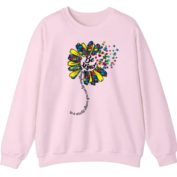 5.2 "Be Kind" Puzzle Flower Autism Awareness Sweatshirt, Sunflower Kindness Crewneck