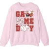 Baseball/Softball Mom Game Day Crewneck Sweatshirt - Cute Bow and Heart Graphic