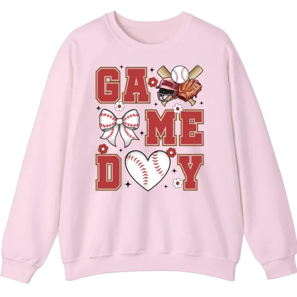 Baseball/Softball Mom Game Day Crewneck Sweatshirt - Cute Bow and Heart Graphic
