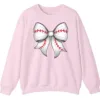 Cute Baseball Stitch Bow Crewneck Sweatshirt - Softball Mom Game Day Gift
