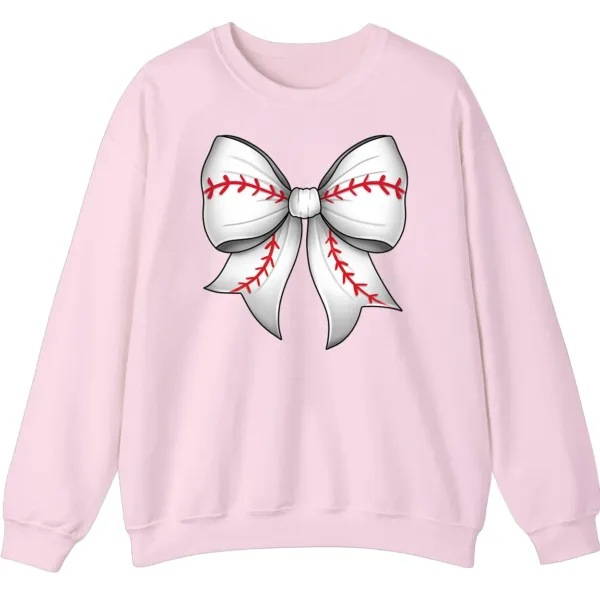 Cute Baseball Stitch Bow Crewneck Sweatshirt - Softball Mom Game Day Gift