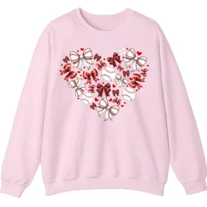 Baseball Heart Sweatshirt, Sports Lover Gift, Cute Game Day Bows Crewneck, Women's Softball Mom Pullover