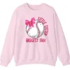 5.2 Little Sister Biggest Fan Baseball Softball Sweatshirt, Pink Bow Game Day Crewneck, Sibling Sports Support Gift Pullover