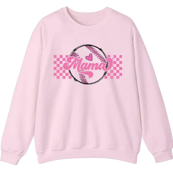 Mama Pink Glitter Softball Sweatshirt, Checkered Game Day Crewneck, Baseball Mom Pullover, Cute Sports Mom Gift