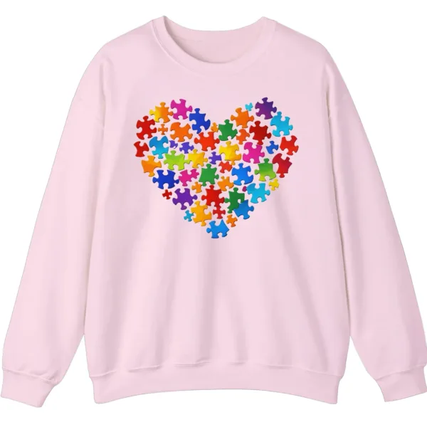 Colorful Puzzle Piece Heart Autism Awareness Sweatshirt, Jigsaw Heart Crewneck