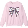 Baseball Bow Sweatshirt, Game Day Crewneck, American Flag Sports Mom Pullover