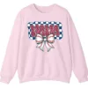 Leopard Print Mama Baseball Bow Sweatshirt, Checkered Game Day Crewneck, Pink Cheetah Softball Mom Pullover