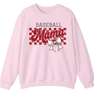 Distressed Checkered Baseball Mama Sweatshirt, Bow Pullover, Vintage Game Day Sports Mom Crewneck