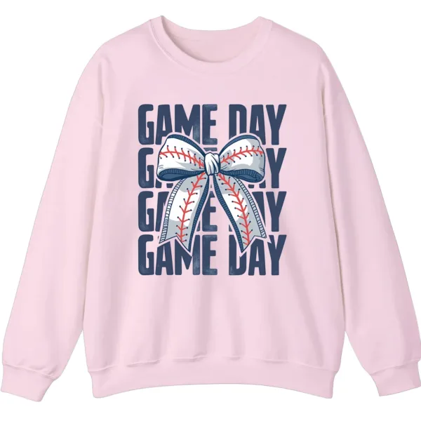 Game Day Baseball Bow Sweatshirt, Softball Star Ribbon Crewneck, Vintage Sports Fan Pullover
