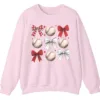 Baseball Bows Red White Grid Sweatshirt, Plaid Ribbon and Balls Crewneck, Cute Sports Mom Game Day Pullover, Softball Lover Gift