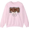 Leopard Mama Baseball Bow Sweatshirt, Checkered Cheetah Sports Mom Crewneck, Game Day Mom Gift Pullover