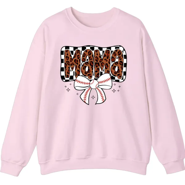 Leopard Mama Baseball Bow Sweatshirt, Checkered Cheetah Sports Mom Crewneck, Game Day Mom Gift Pullover