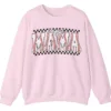 Distressed Checkered Baseball Mama Sweatshirt, Sports Stitch MAMA Pullover, Game Day Bow Crewneck