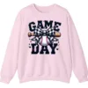 Game Day Plaid Bow Baseball Sweatshirt, Black White Checkered Ribbon Crewneck, Sports Lover Vintage Pullover