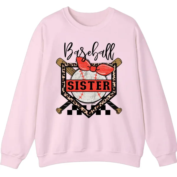 Baseball Sister Leopard Print Checkered Sweatshirt, Red Bow Game Day Sibling Pullover, Cute Softball Fan Gift