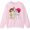 Feminine Glitter Baseball Bow Crewneck Sweatshirt Pink