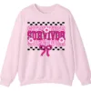 Breast Cancer Survivor Awareness Pink Ribbon Checkered Crewneck