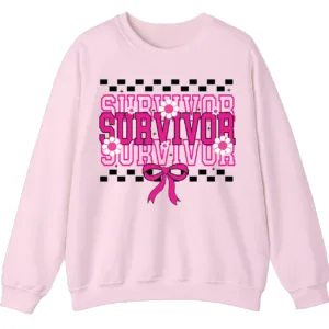 5.2 Breast Cancer Survivor Awareness Pink Ribbon Checkered Crewneck