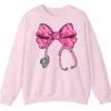 Pink Ribbon Nurse Stethoscope Bow Breast Cancer Crewneck Sweatshirt