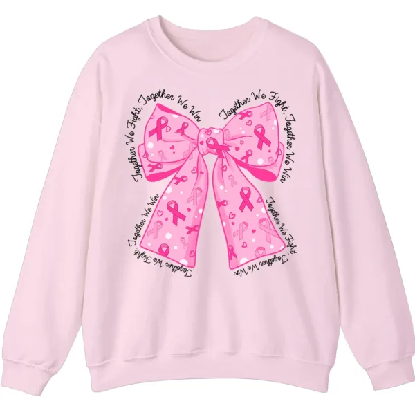 Breast Cancer Awareness Pink Ribbon Bow Sweatshirt, Together We Fight, Together We Win