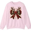 Glitter Plaid Bow Reindeer Antlers Sweatshirt, Sparkling Christmas Gift for Her