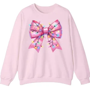 Pink Christmas Lights Bow Sweatshirt