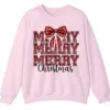 Merry Merry Merry Christmas Bow Sweatshirt – Cute Holiday Crewneck for Women
