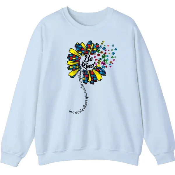 5.3 "Be Kind" Puzzle Flower Autism Awareness Sweatshirt, Sunflower Kindness Crewneck