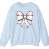 Cute Baseball Stitch Bow Crewneck Sweatshirt - Softball Mom Game Day Gift