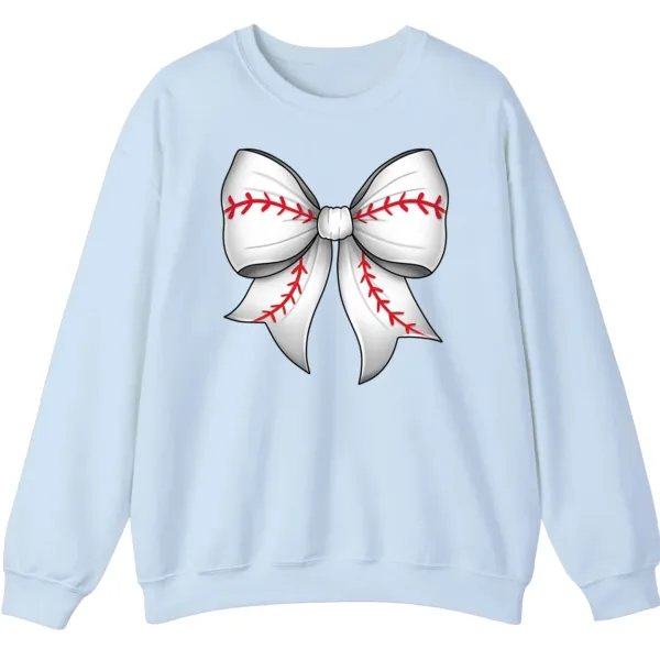 Cute Baseball Stitch Bow Crewneck Sweatshirt - Softball Mom Game Day Gift