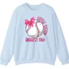 5.3 Little Sister Biggest Fan Baseball Softball Sweatshirt, Pink Bow Game Day Crewneck, Sibling Sports Support Gift Pullover