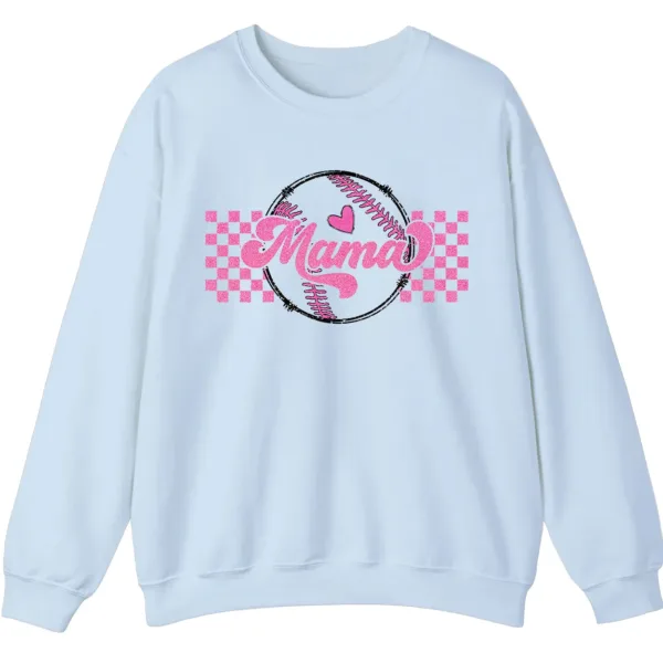 Mama Pink Glitter Softball Sweatshirt, Checkered Game Day Crewneck, Baseball Mom Pullover, Cute Sports Mom Gift