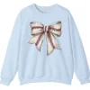Softball Baseball Stitches Bow Sweatshirt, Game Day Ribbon Crewneck, Sports Mom Cute Pullover, Women's Fan Gift