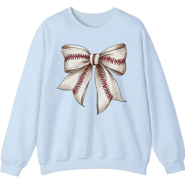 Softball Baseball Stitches Bow Sweatshirt, Game Day Ribbon Crewneck, Sports Mom Cute Pullover, Women's Fan Gift