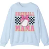 Pink Glitter Baseball Mama Sweatshirt, Checkered Softball Mom Crewneck, Game Day Bow Pullover, Retro Sports Parent Gift