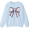 Baseball Bow Sweatshirt, Game Day Crewneck, American Flag Sports Mom Pullover