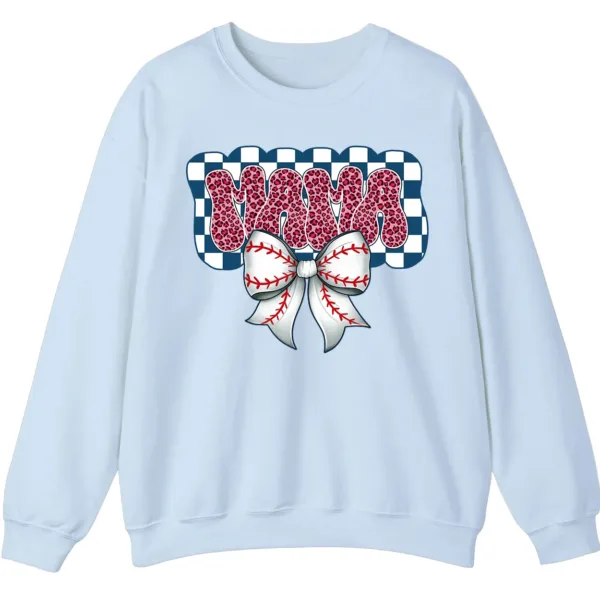 Leopard Print Mama Baseball Bow Sweatshirt, Checkered Game Day Crewneck, Pink Cheetah Softball Mom Pullover