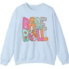 Groovy Retro Pastel Baseball Sweatshirt, Funky Pop Art Game Day Crewneck, Neon Checkerboard Sports Pullover, Bright Softball Fan Gift