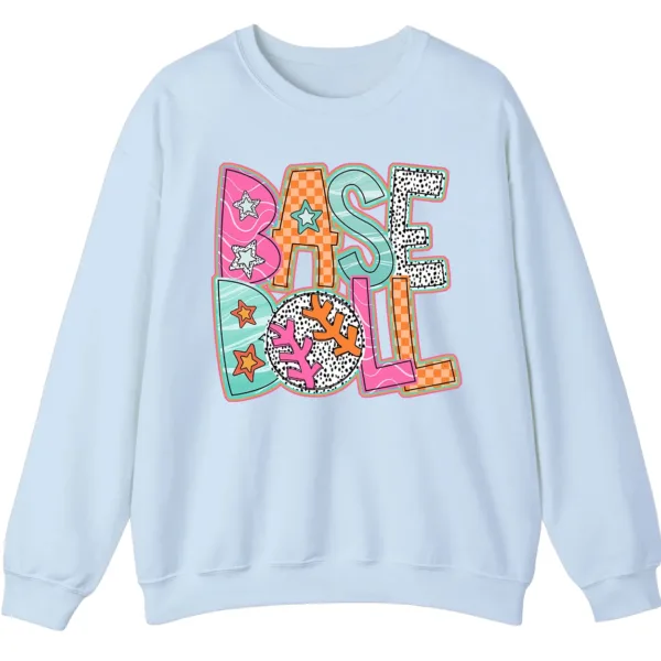 Groovy Retro Pastel Baseball Sweatshirt, Funky Pop Art Game Day Crewneck, Neon Checkerboard Sports Pullover, Bright Softball Fan Gift