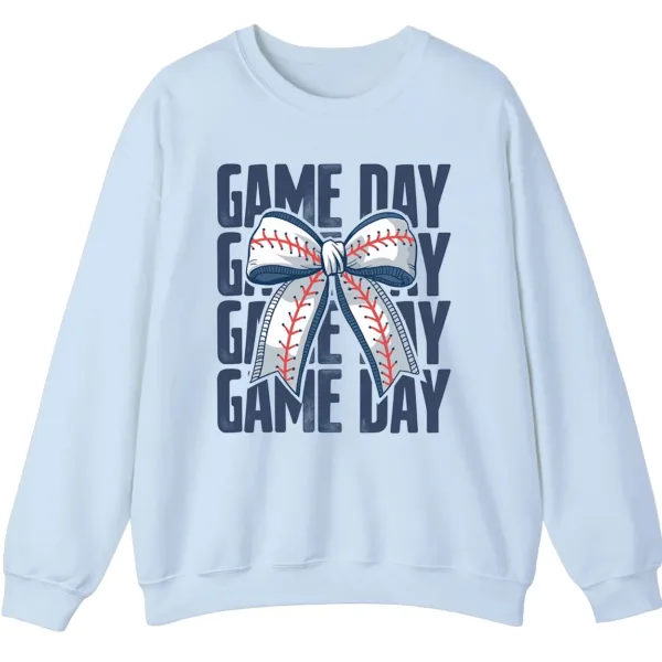 Game Day Baseball Bow Sweatshirt, Softball Star Ribbon Crewneck, Vintage Sports Fan Pullover