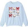 Baseball Bows Red White Grid Sweatshirt, Plaid Ribbon and Balls Crewneck, Cute Sports Mom Game Day Pullover, Softball Lover Gift