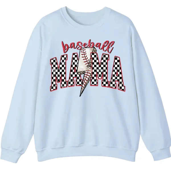 Baseball Mama Lightning Bolt Sweatshirt, Checkered Game Day Crewneck, Distressed Sports Mom Pullover, Red Glitter Leopard Print Gift
