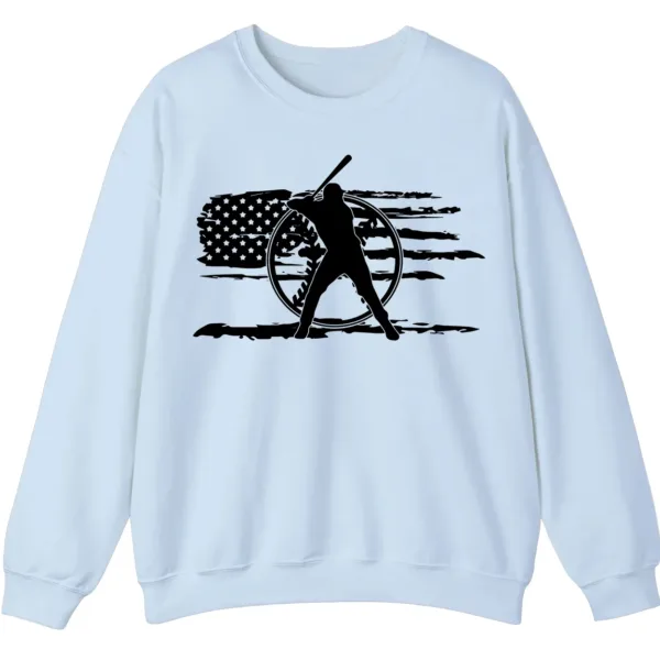 Distressed American Flag Baseball Player Sweatshirt, Patriotic Game Day Crewneck, USA Sports Fan Pullover
