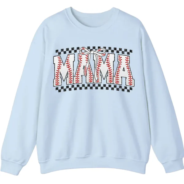 Distressed Checkered Baseball Mama Sweatshirt, Sports Stitch MAMA Pullover, Game Day Bow Crewneck