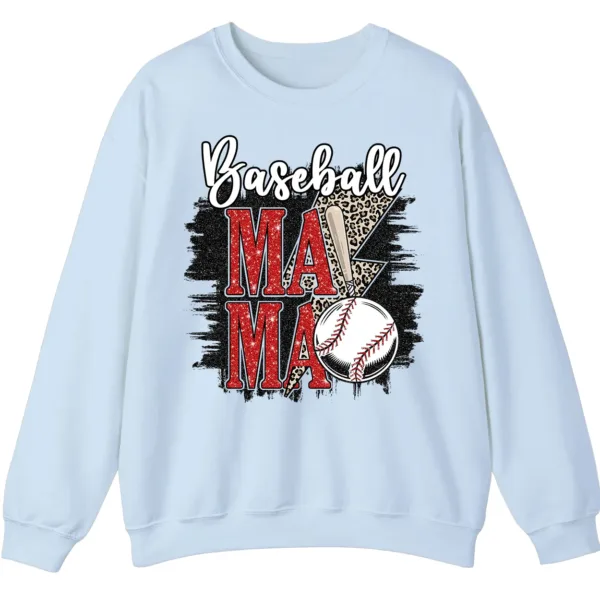 Baseball Mama Red Glitter Leopard Lightning Sweatshirt, Game Day Sports Mom Pullover, Distressed Grunge Design Crewneck