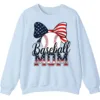 Baseball Mom Sweatshirt, Game Day Sports Mom Pullover, American Flag Bow Crewneck