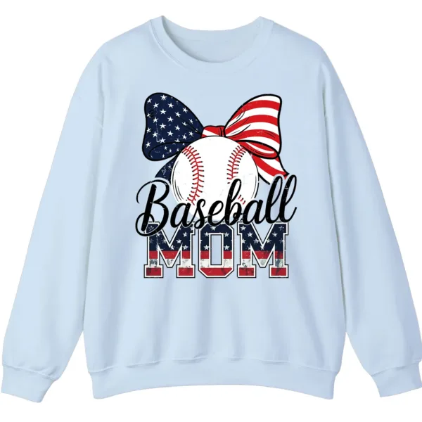 Baseball Mom Sweatshirt, Game Day Sports Mom Pullover, American Flag Bow Crewneck
