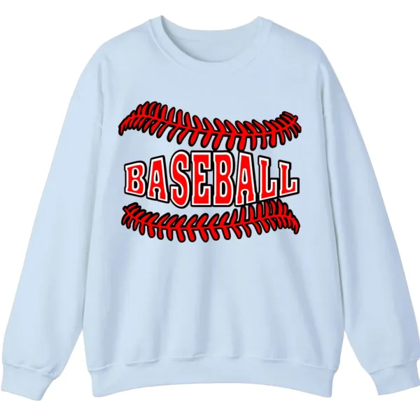 Baseball Red Stitches Typography Sweatshirt, Bold Game Day Fan Crewneck, Minimalist Sports Pullover